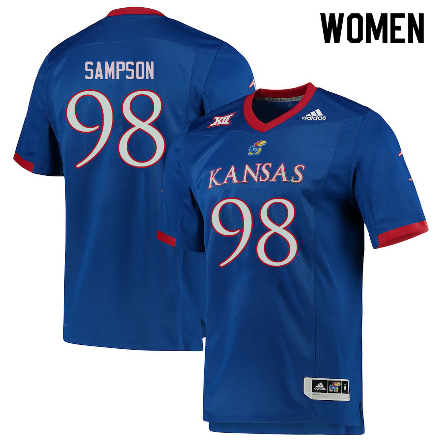 Women #98 Caleb Sampson Kansas Jayhawks College Football Jerseys Sale-Royal